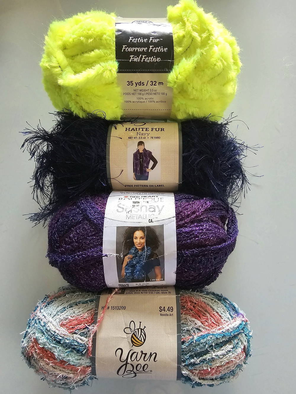 Premium Novelty Yarn Bundle - Red Heart, Yarn Bee & More (4 Skeins Total)